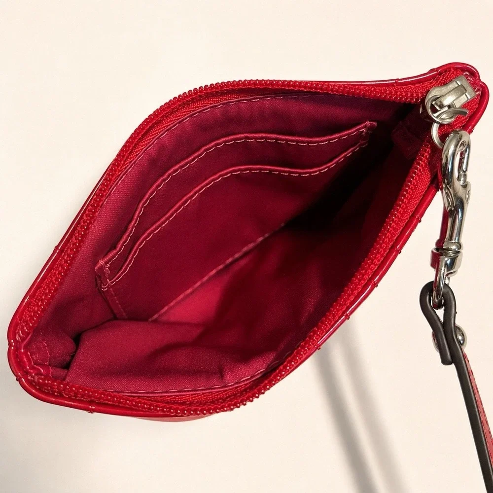 Coach Red Patent Leather Quilted Wristlet Coin Purse Wallet